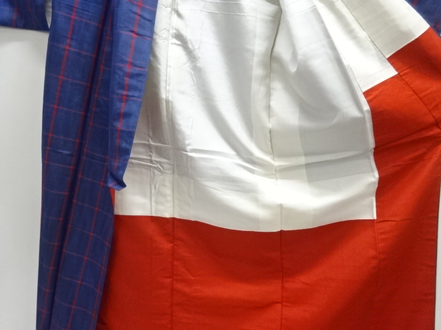  格子織り出し米沢紬着物・道行コートアンサンブル